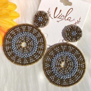 Boho Seed Bead Double Circle Dangle Post Earrings